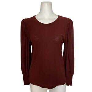 Nation LTD The Loren Tee Top Shirt M Bordeaux Puff Sleeve Crewneck Cottagecore